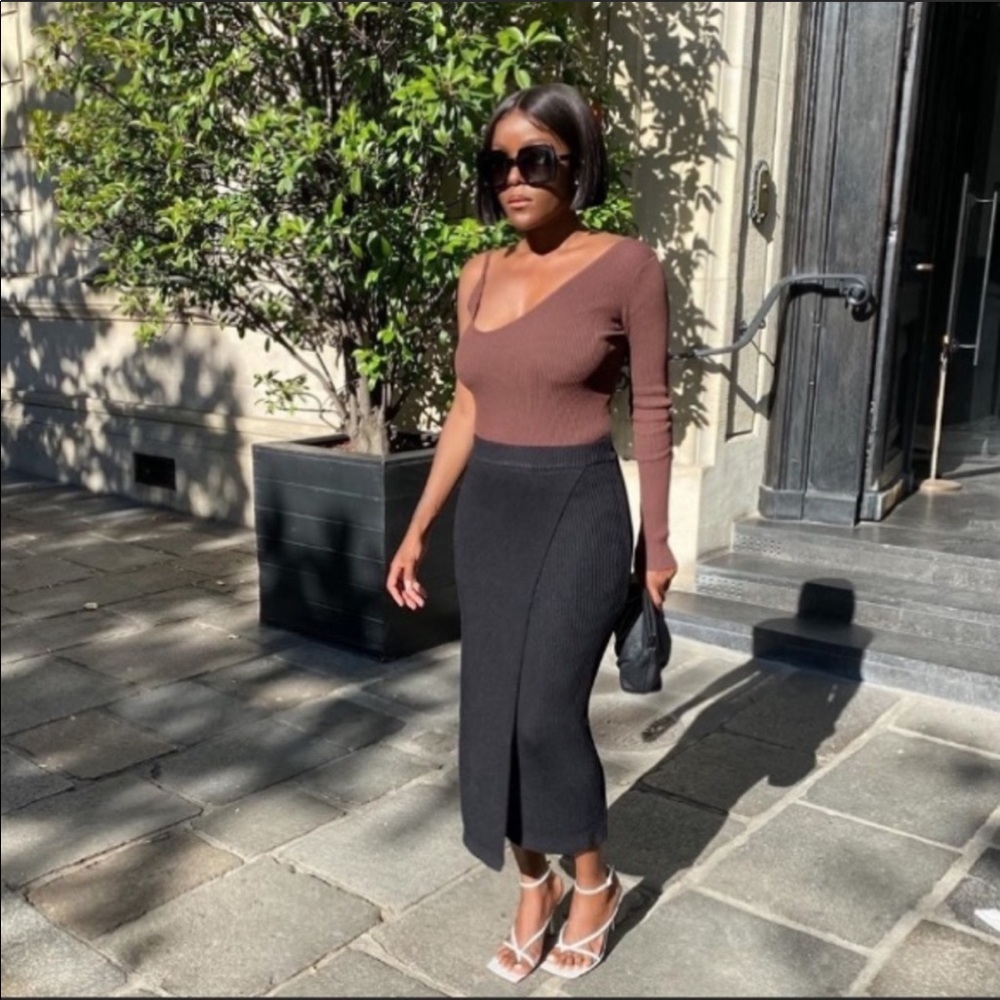 Zara Asymmetric Knit Top Chocolate - Picture 10 of 16